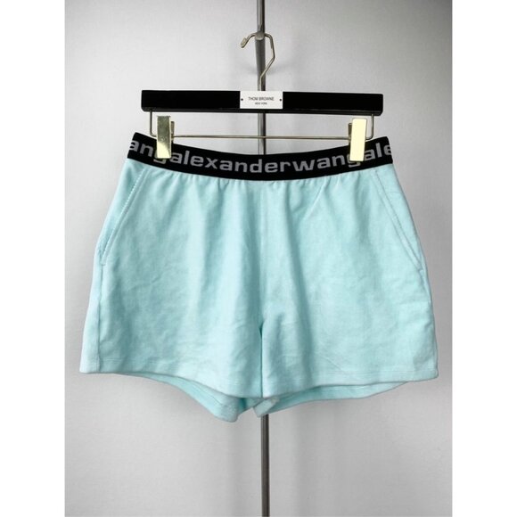 Alexander Wang T Womens Mint Green Corduroy Shorts With Logo Elastic Waistband C - Picture 1 of 6